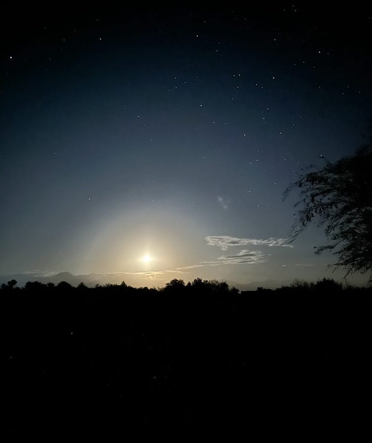 Taken on a trip to the Atacama Desert, Chile, one of the best places in the world to stargaze. Believe it or not, the thing in the sky is the moon, not the sun — we had to scramble to look at the stars before the "moon rise," which causes light to block out the stars.